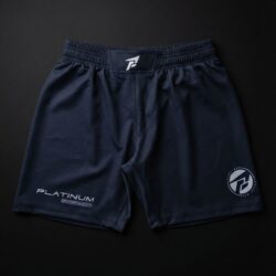 Platinum Jiu Jitsu grappling shorts for kids and adults, black with premium embroidered logo, no-gi training shorts Gold Coast