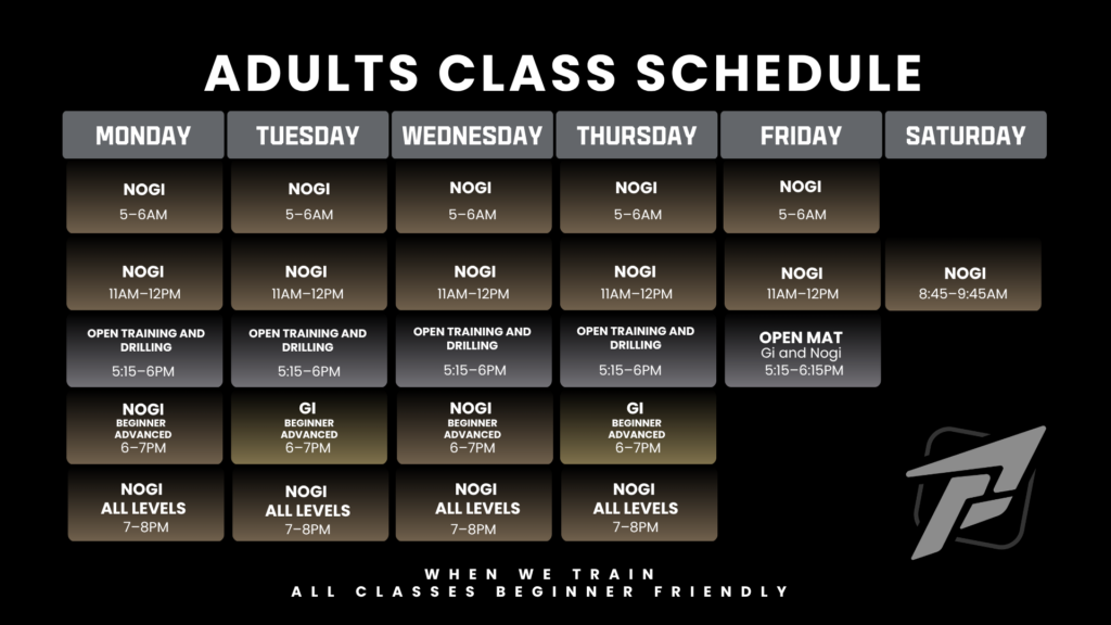 New BJJ and No-Gi class timetable Gold Coast - Platinum Jiu Jitsu schedule effective July 17